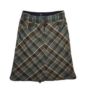 H&M Plaid A-Line Skirt in Blue and Brown